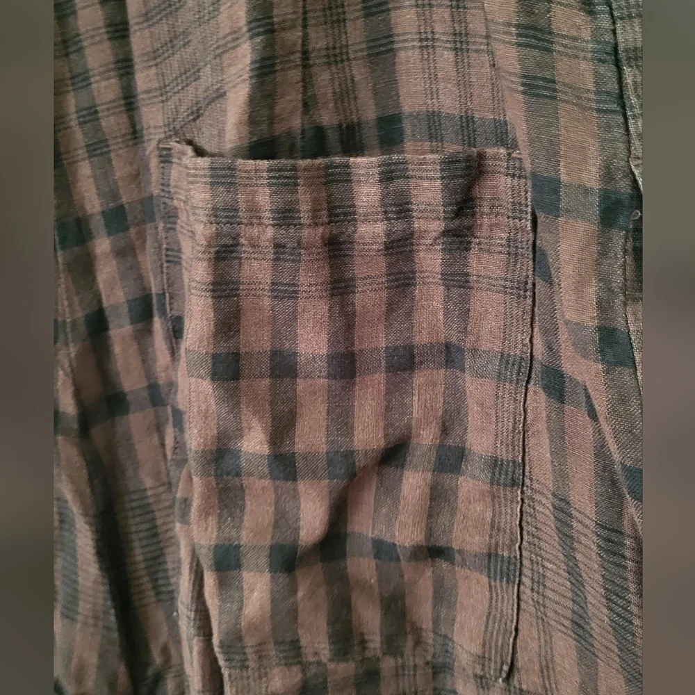 Everlane Linen Brown Black Plaid Button Down Jumpsuit